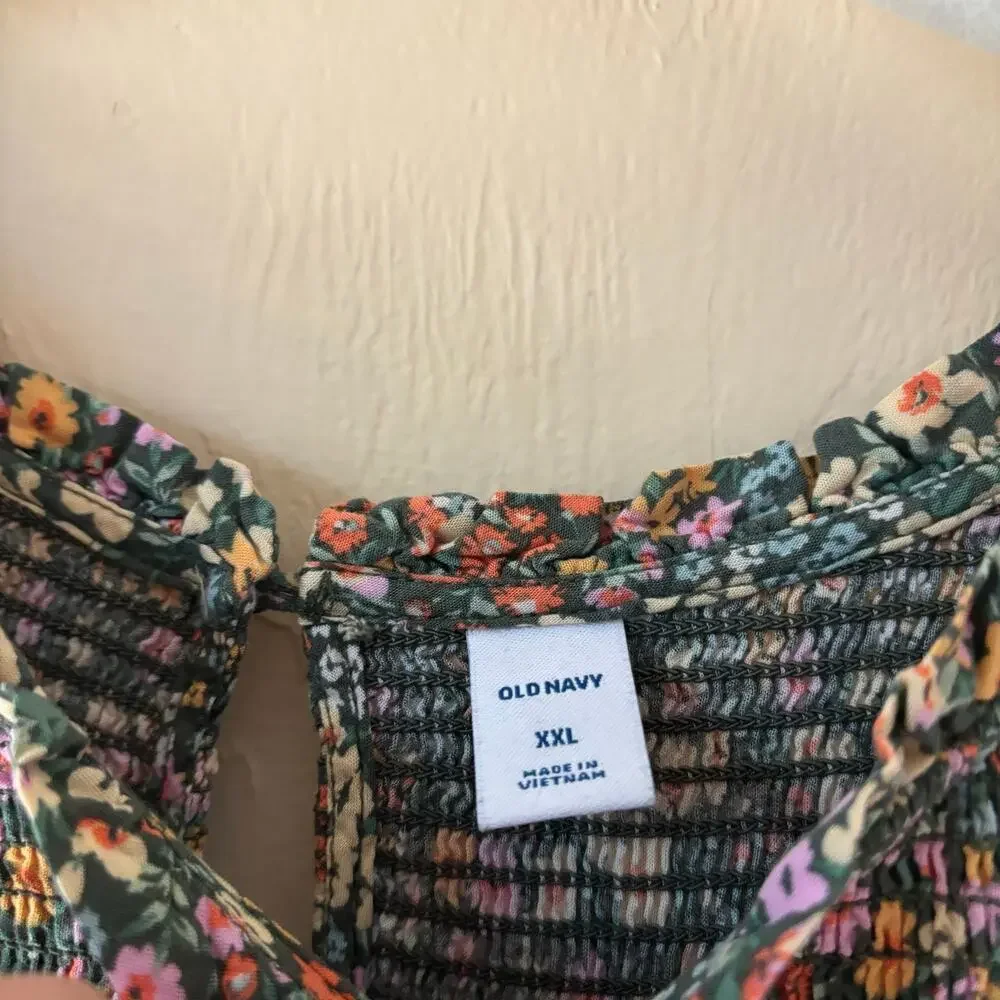 Old Navy Womens XXL Ditsy Floral Smocked Midi Dress Long Sleeve Rayon Boho Multi